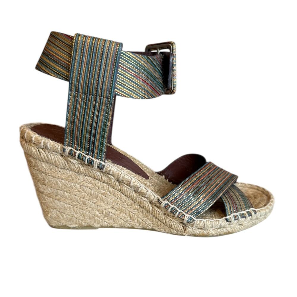 Vince Stefania Espadrille Wedge Ankle Cuff Sandals Metallic Multicolor 6